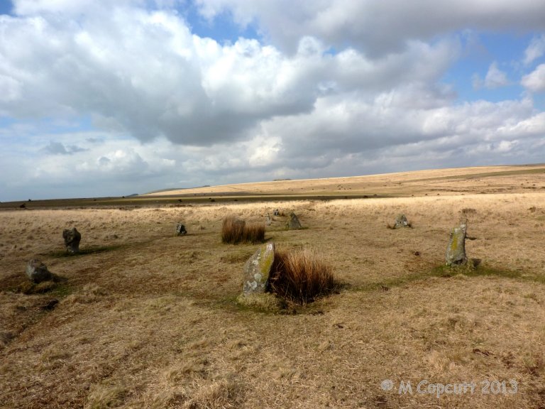 Ringmoor Down stone circle seen looking in a northerly direction.
