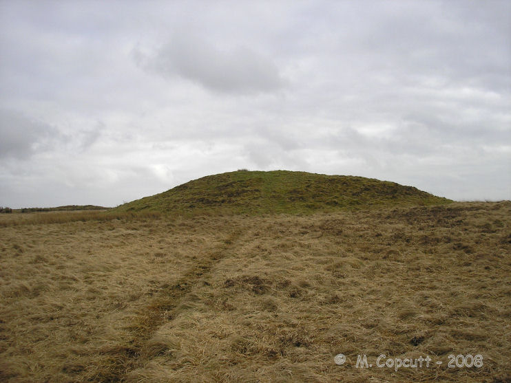 This is one of the larger barrows on Exmoor, measuring about 30 metres diameter and nearly 3 metres high. 
Seen here on a cold March day from the northwest. 