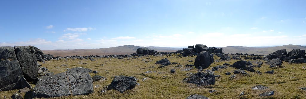 White Tor from centre looking south. Ramparts visible L-R across near horizon.  22mar15