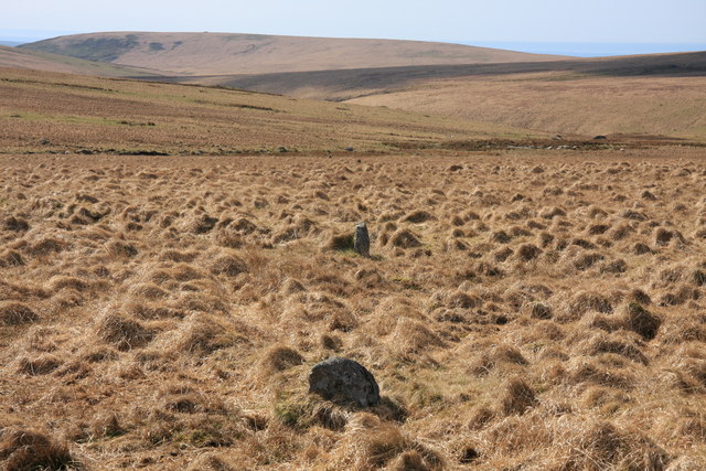 This is Upper Erme stone row at SX 636 674 
Looking south from Green Hill towards the Erme valley. Starting from the cairn on Green Hill the stones are small and widely spaced.

Copyright Guy Wareham and licensed for reuse under this Creative Commons Licence.