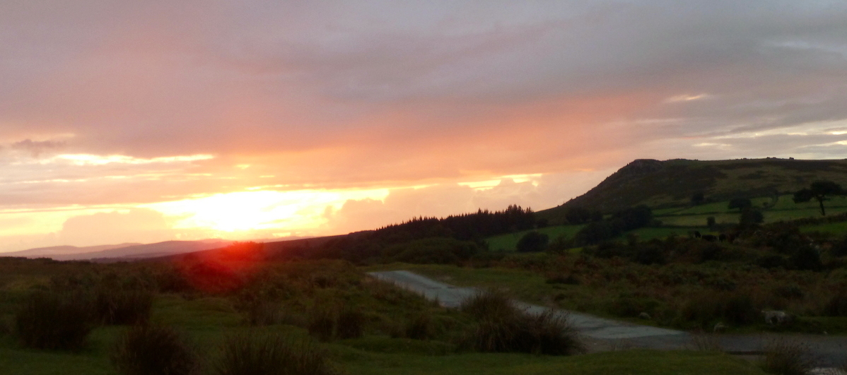 Sunset over Gutter Tor cairn (SX574672), Sheeps Tor is on the right.