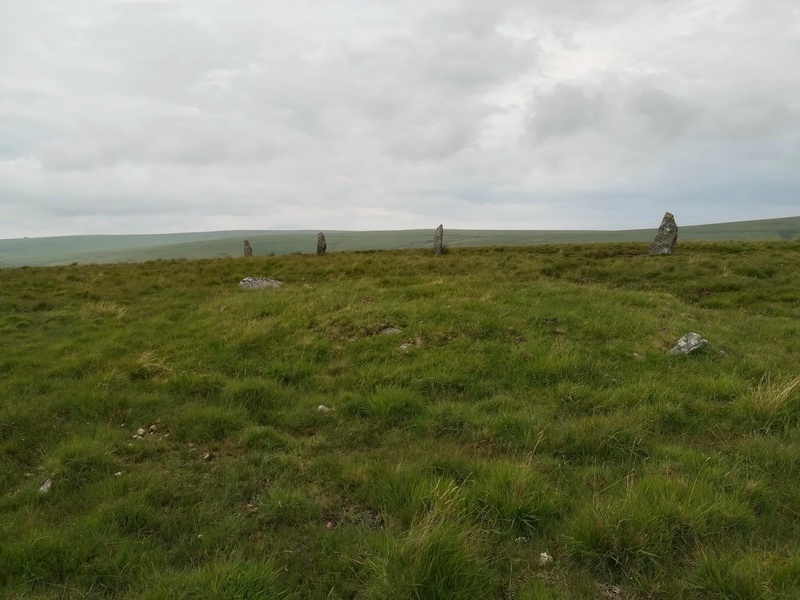 Stalldown Encircled Cairn looking North East, The Stone Row is clearly visible in the background


