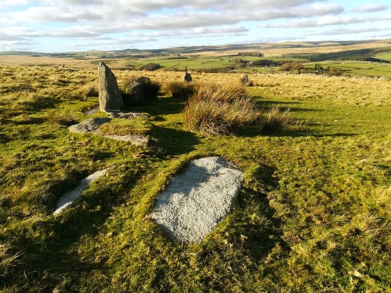Down Ridge Stone Circle, The stone Postman watched free itself (foreground) has now had a wash and is very clean