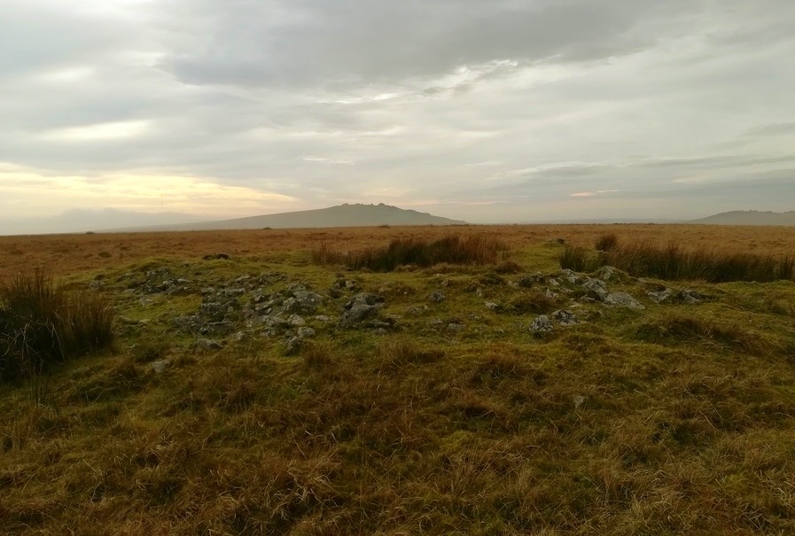 Cocks Hill West Cairn with Great Mis Tor directly South

