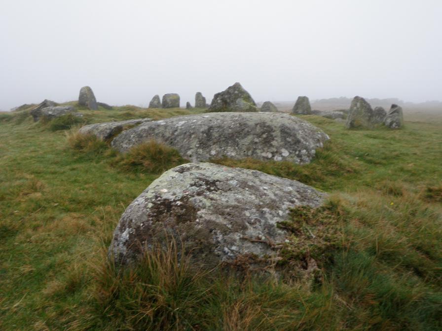 Love weather like this on the moor, cloud comes down and the spirt of the moor comes out, and when you visit a circle there's nothing to take your mind off the stones. I counted 26 stones in the circle itself with what I thought was a large capstone on the outside.