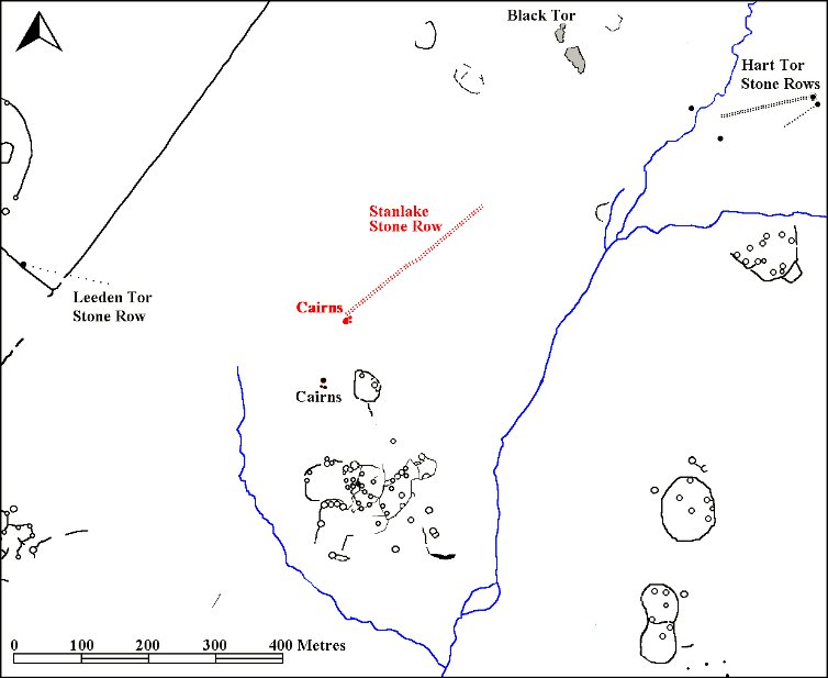 Map highlighting the position of the stone alignment relative to other prehistoric archaeology in the area.