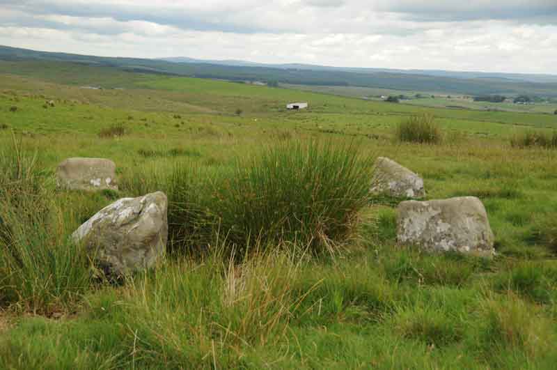 Goatstones Four Poster Stone Circle, taken from the southern side, looking out towards the Cheviot Hills in the far distance - what a view!
