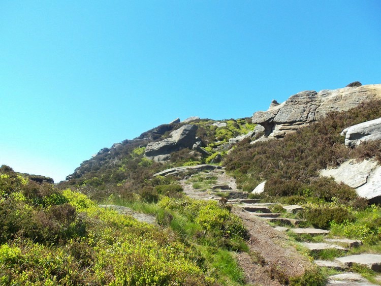 The path through Old Stell Crag on the Simonside Hills in Northumberland.
