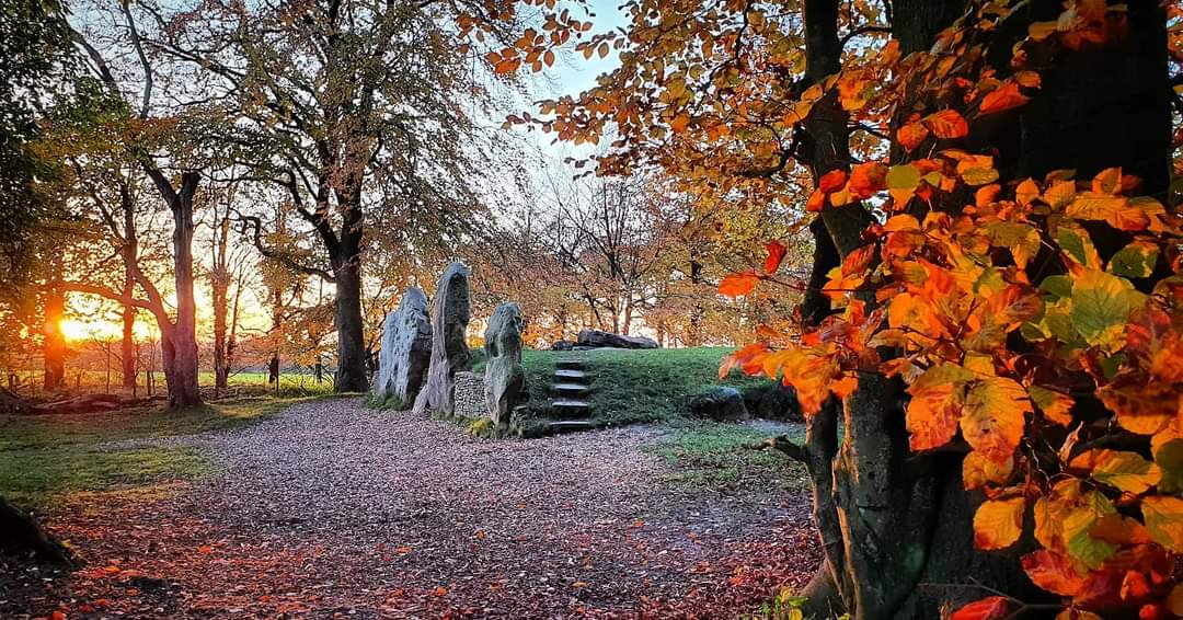 Wayland's Smithy bathed in warm, autumn light at sunset - November 2022