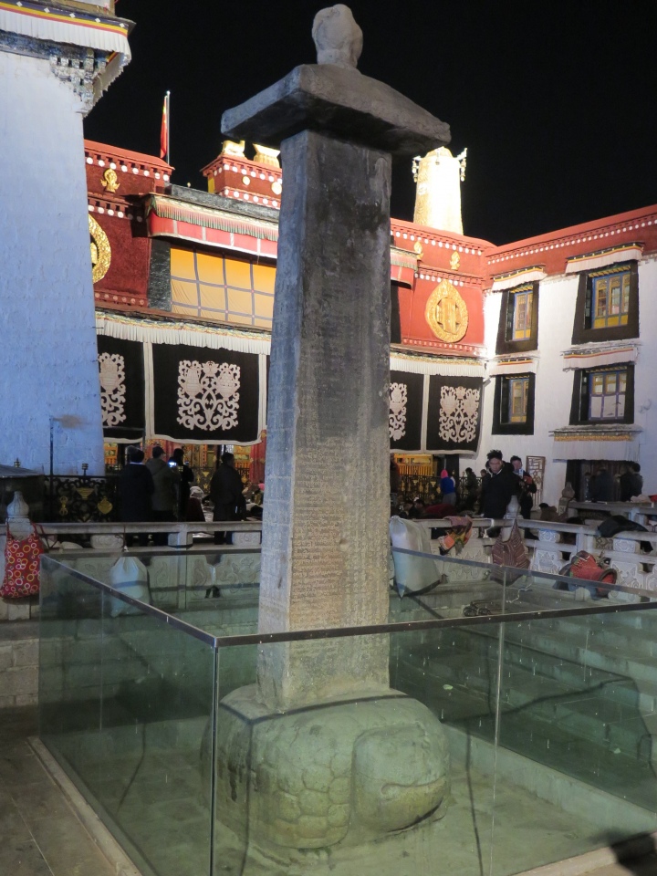 The five metre high Tang Dynasty-Tubo Peace Alliance Stela recording the treaty between the Tibetan Empire and Tang Empire in A.D. 821 823.  Photographed in December 2019