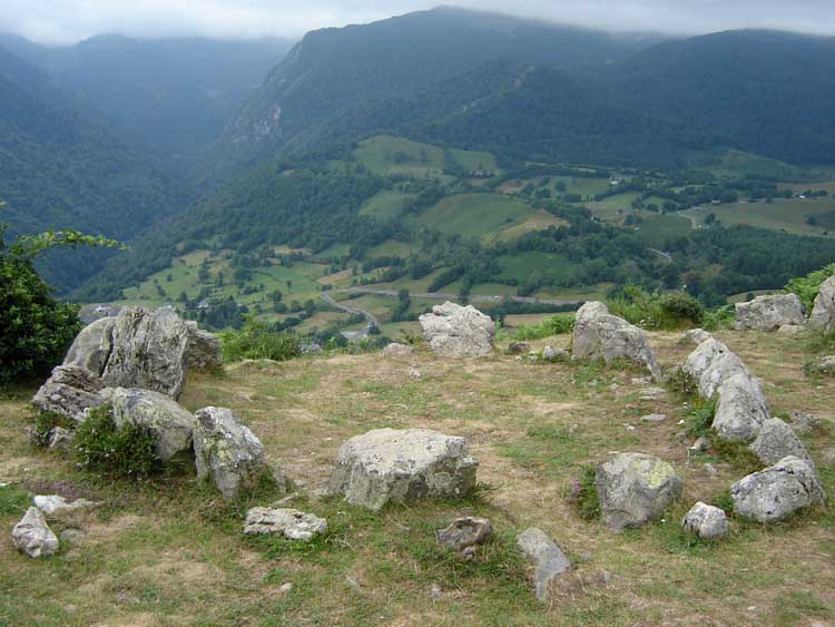 One of the 'cromlechs' looking SW(?). Some of the houses in Bilhères can be seen below.