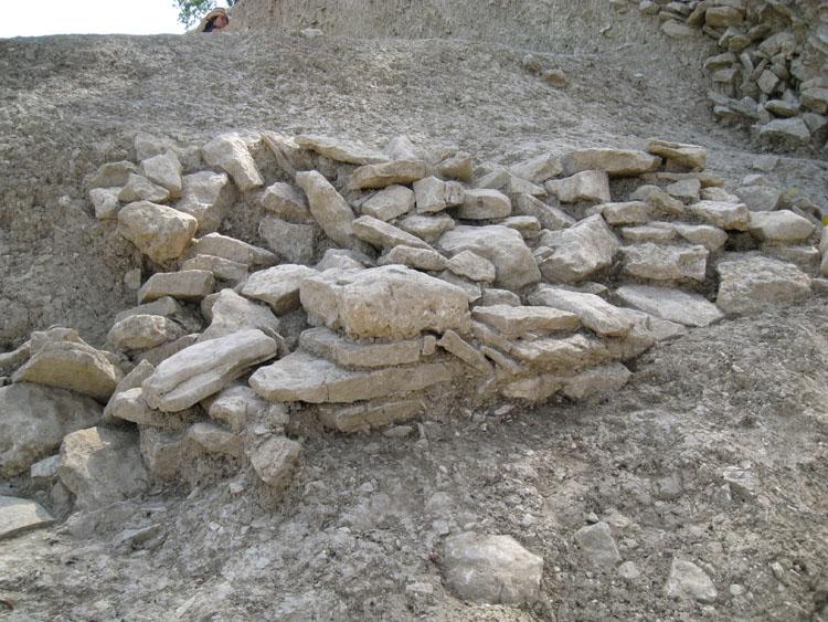 Trench of the Austrian team (Institut für Ur- und Frühgeschichte, Universität Wien) in 2009.
In this picture you can see the rampart three at the east side of mont lassois, in front of the seine river. This is a picture of the rest of the front covering of this wall

This rampart is a part of the complex of four. Their function is yet unknown. Most probably they guarded the access to the riv