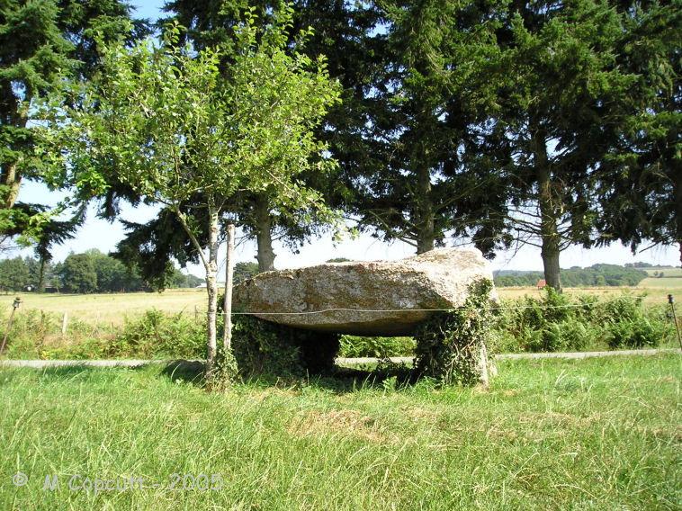 This little dolmen is found at the roadside to the southwest of Moustoir-Ac. The single capstone sits on top of four or five uprights. 