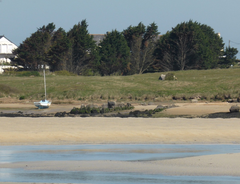 Guinivrit allée couverte as seen from across the estuary on the south side, near Kernic. 