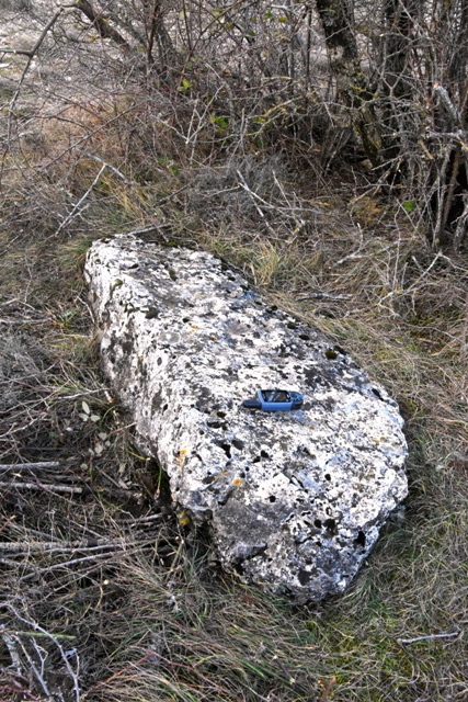 Menhir de l'Espérelle 2: ses faces taillées dont une légèrement concave. SORBS Site in Languedoc:Hérault (34) France