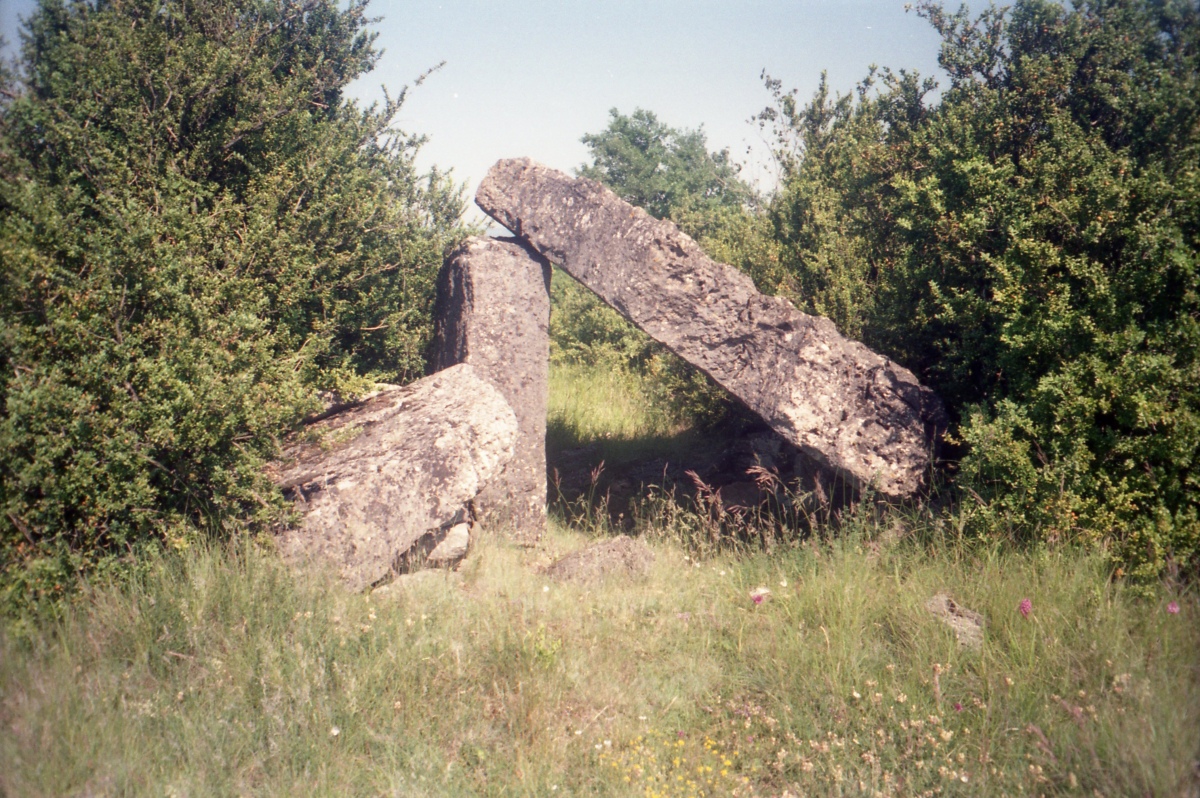 Along the D50 stands this half-ruined dolmen, June 14, 2002 (scan from colour-negative)