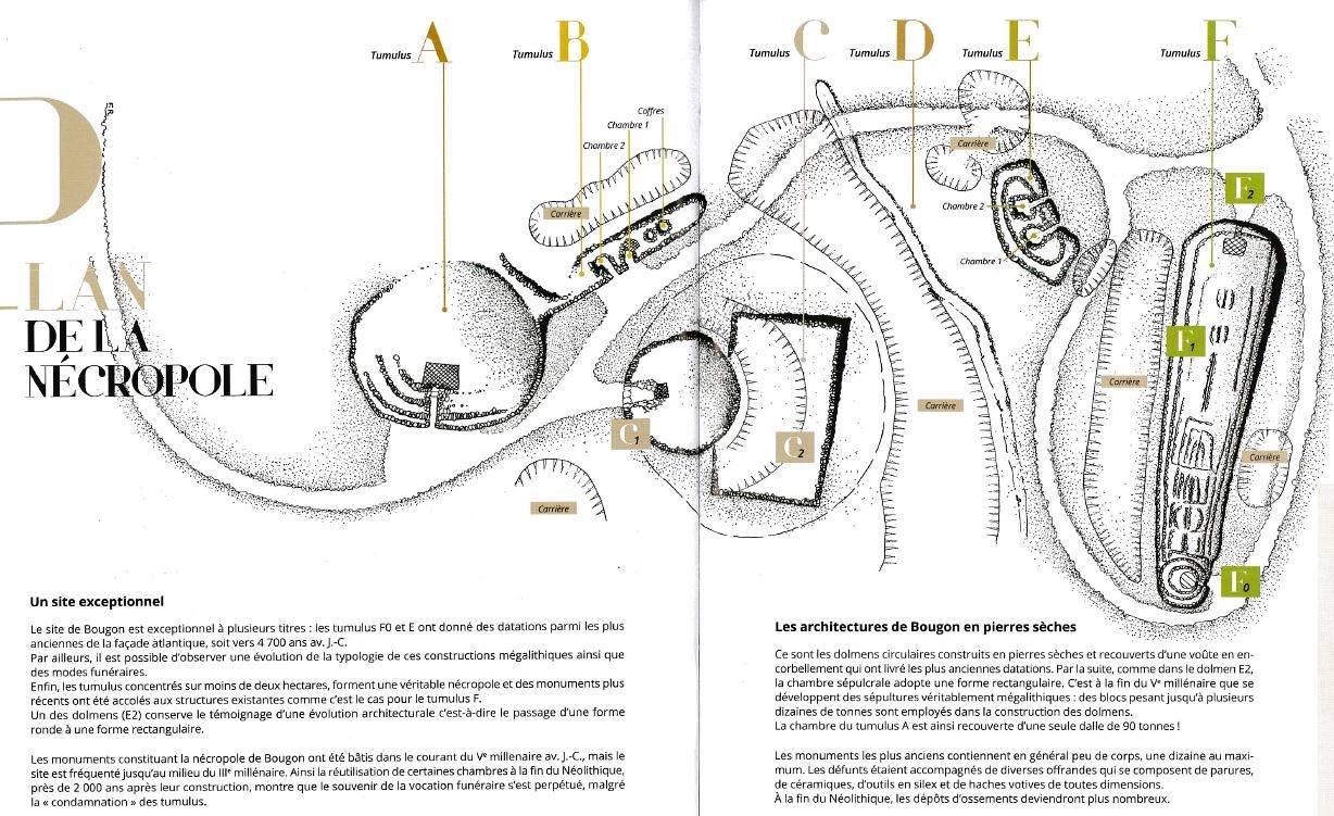 Overview of the magnificent Bougon site. 
The necropolis plan From the catalogue of the archaeological site of the Musée des Tumulus de Bougon