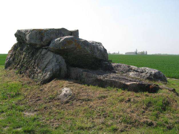 View from front with fallen orthostats in foreground.  April 2010. 
Site in Poitou:Vienne (86) France
