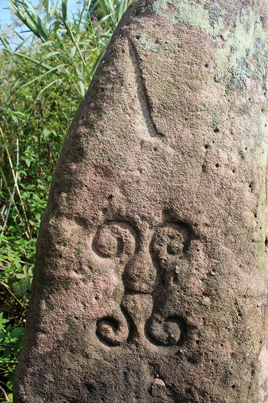 Der Hohe Stein Am Spies standing stone  with in the 17th century engraved emblem