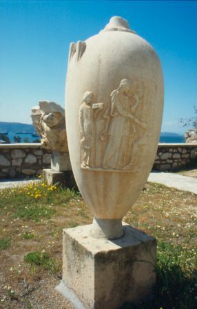 Eleusinian Museum. Marble lekythos, tomb offering.