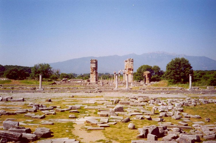 Ruins of Philippi with visible remains of Basilica B (photo taken on May 2003).

