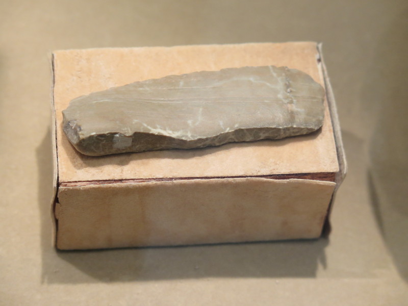 Flint scraper from Al Sufouh:3rd millennia BC. Photographed at the museum in October 2017