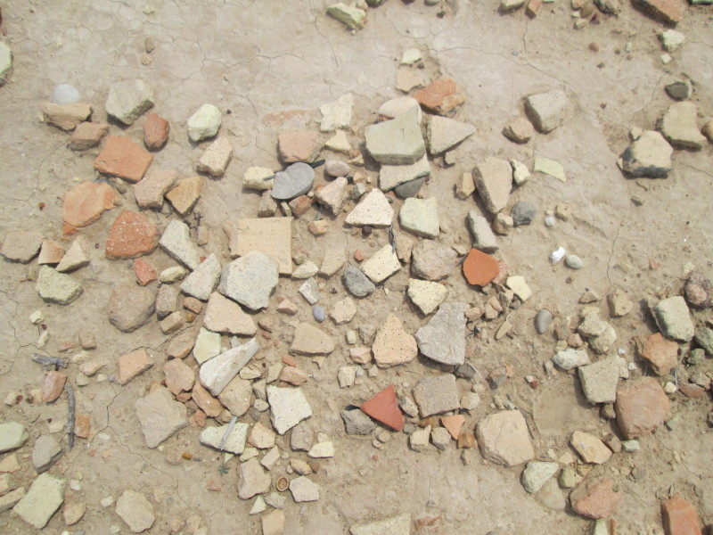 Pot sherds litter the ground at the tepe.  April 2014.

