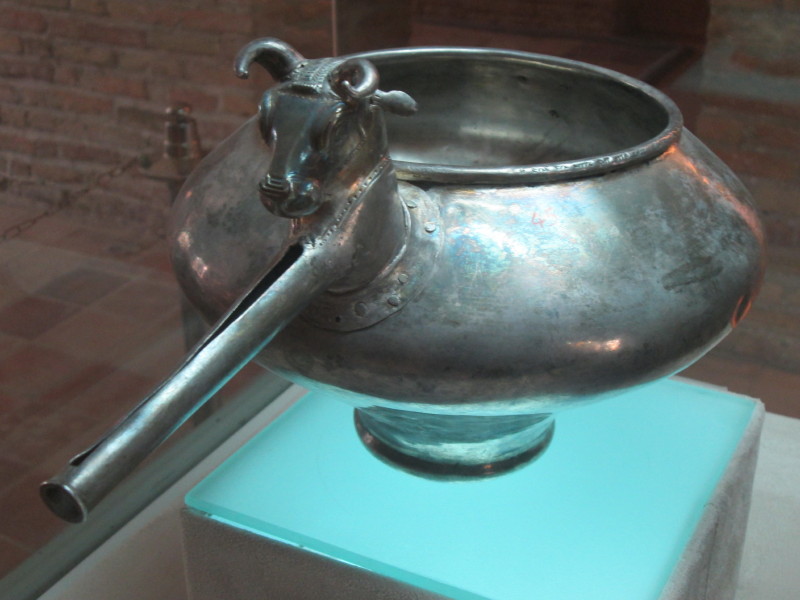 Bronze pot with extended spout similar to earlier clay versions seen elsewhere in Iran.  Dated to 2700 years ago.  April 2014.
