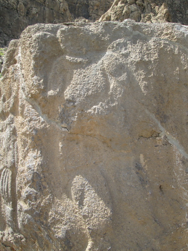 Vologases or King Balāš relief - to the right of the king on the next face of the rock stands another man approaching King Balāš, but there were 5 such Parthian named kings and so the relief can only be dated to between 51 and 228 AD.  April 2014.

