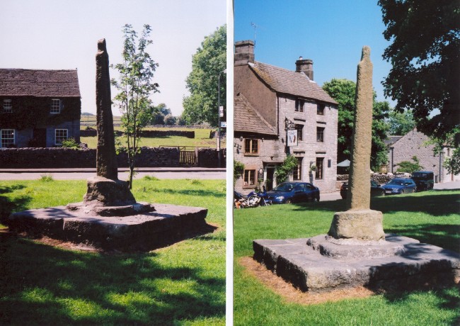 General History Gallery: The ancient market cross at pretty Monyash village in Derbyshire's Peak District.  Not far from Arbor Low, it stands in the centre of the village green, very conveniently placed for the local pub!
