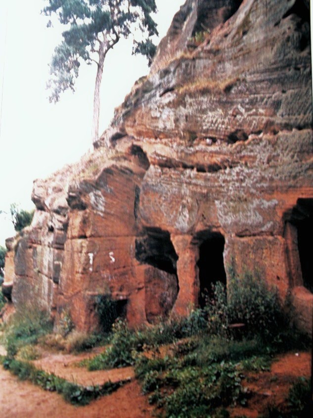 1980s image of the 'Holy Austin Rock Caves' at Kinver Edge, Staffordshire. These caves date back 245 million years.