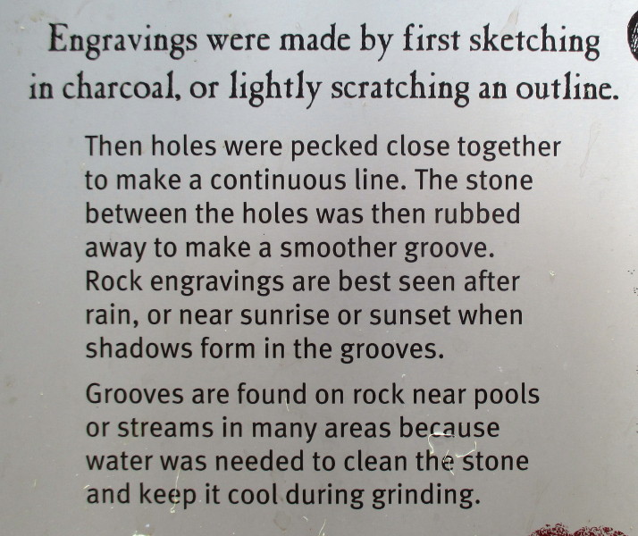 Part of the site sign describing how the engravings were made.  November 2014
