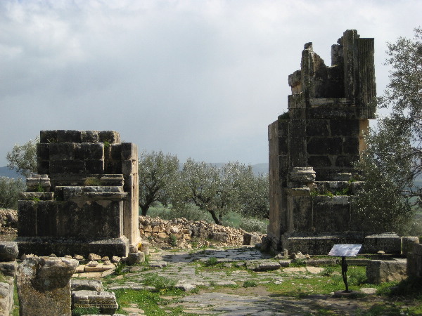 Dougga Septimus Severus Arch. There are enough parts lying on the grass nearby to hopefully one day rebuild much of the superstructure.