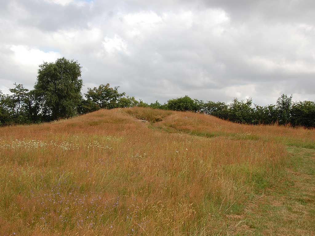 Round Barrow, 3 m x 17 m. From the east side leads an 8 m long passage (uncovered in 1931) into a chamber.
The chamber is 3 m in E-W, 1.50 m br., 1.40 to 1.60 m high.
Chamber is set by six carrying stones, two in the south side,
one in the west end, the north side two long stone, which the west has shifted somewhat and pushed a portion inward, especially at the top. 
The entrance from S-E is 0