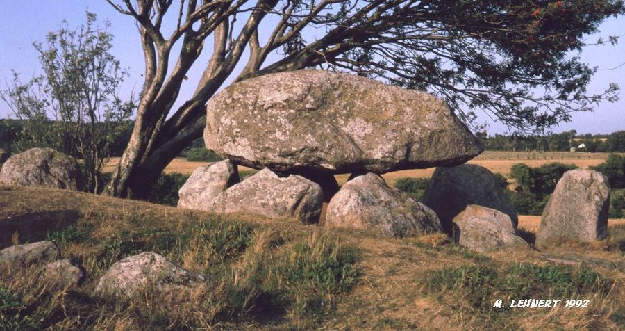 The northeastern chamber is quite picturesque. 
It is one of Denmarks most famous megalithic tombs: It even was depicted on the 50 kroner-banknote. Some barrow kerbstones are also visible on this picture [April 1992]. Scan from old diapositive, sorry for bad quality. 