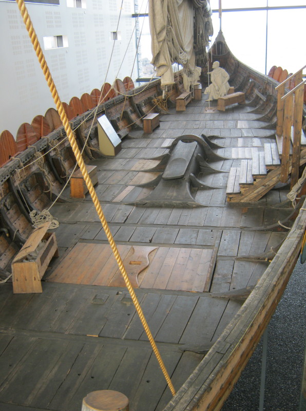 View into the Viking Ship Íslendingur (the Icelander), a replica of the Gokstad ship housed in Oslo's Bygdøy Viking Ship Museum.  September 2013.
