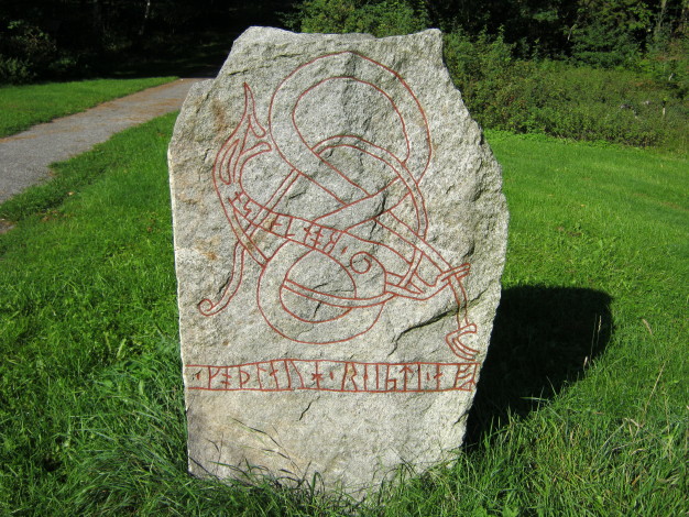 The Hammarby 154:1 runestone is 1.6 metres tall and 0.9 metres wide.  September 2011
