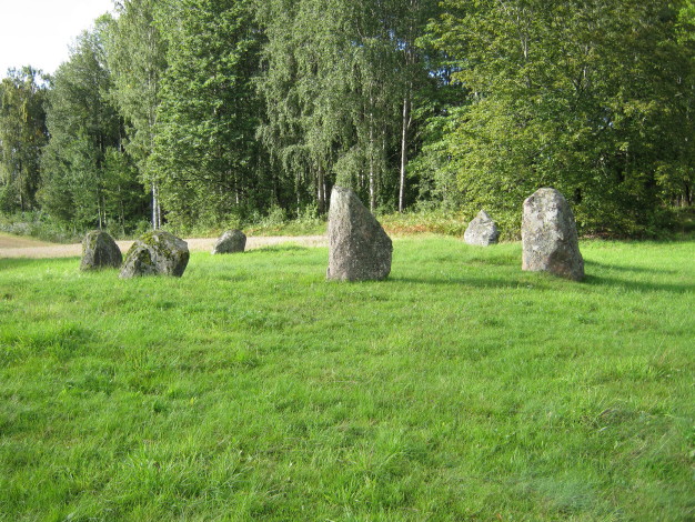 One of the four stone circles at this site, this one now missing a stone.  September 2011.

