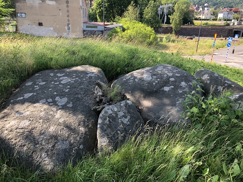 The capstones covering the burial chamber on the top of the mound. 