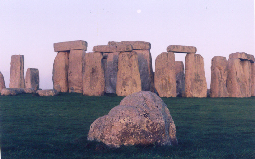 In the foreground, approx ESE of the circle, 'Stone 91', one of the remaining 'Station Stones'.  
Directly above it in this photo (taken about half an hour after sunrise on 6th December 2006) but on the far side of the circle, the previous evening's most northerly rising moon is getting ready for bed.
