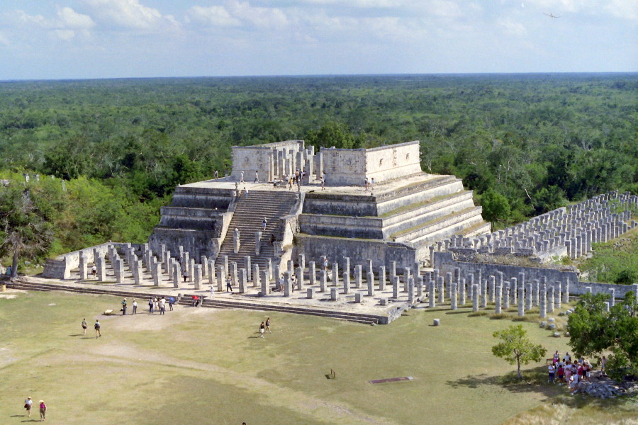 View towards the Temple of the Warriors.  Photographed during a visit in December 1989