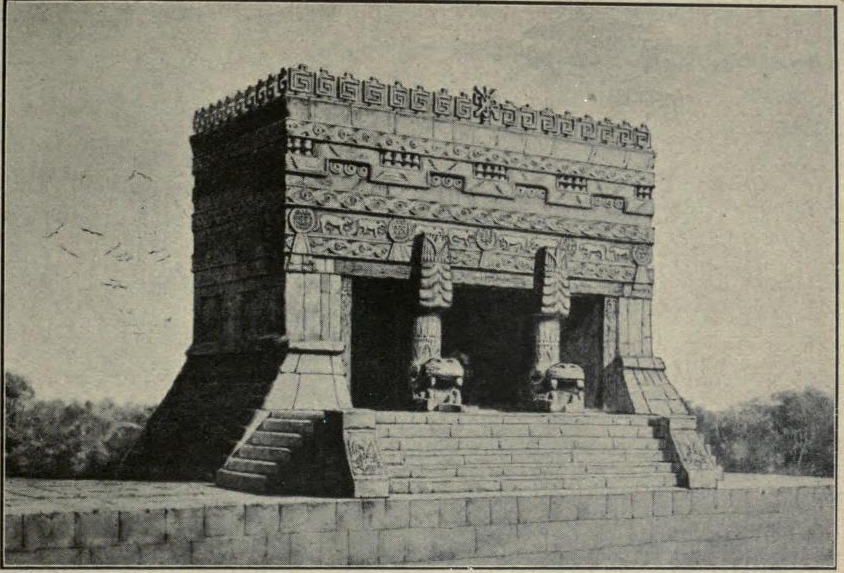 The Temple of the Jaguars at the ball court.Old photo, from 