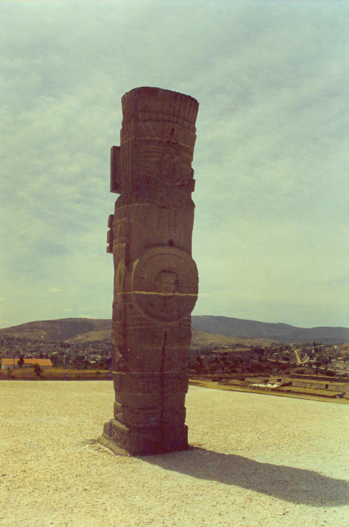One of the Atlantes on top of Pyramid of the Morning Star in Tula (photo taken on March 2002).

