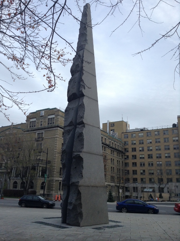 The view of the reverse side of the Obelisk is in contrast to the smooth sides presented to the street. It reminds of the masonic symbolism of the rough stone yet to shaped.