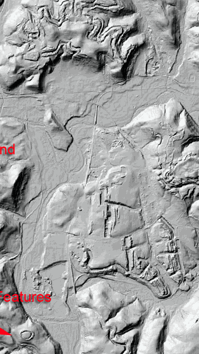 Lidar of Negley Site, Shows Triangle Mound ,Documented Mound & Henge at south end of Valley .