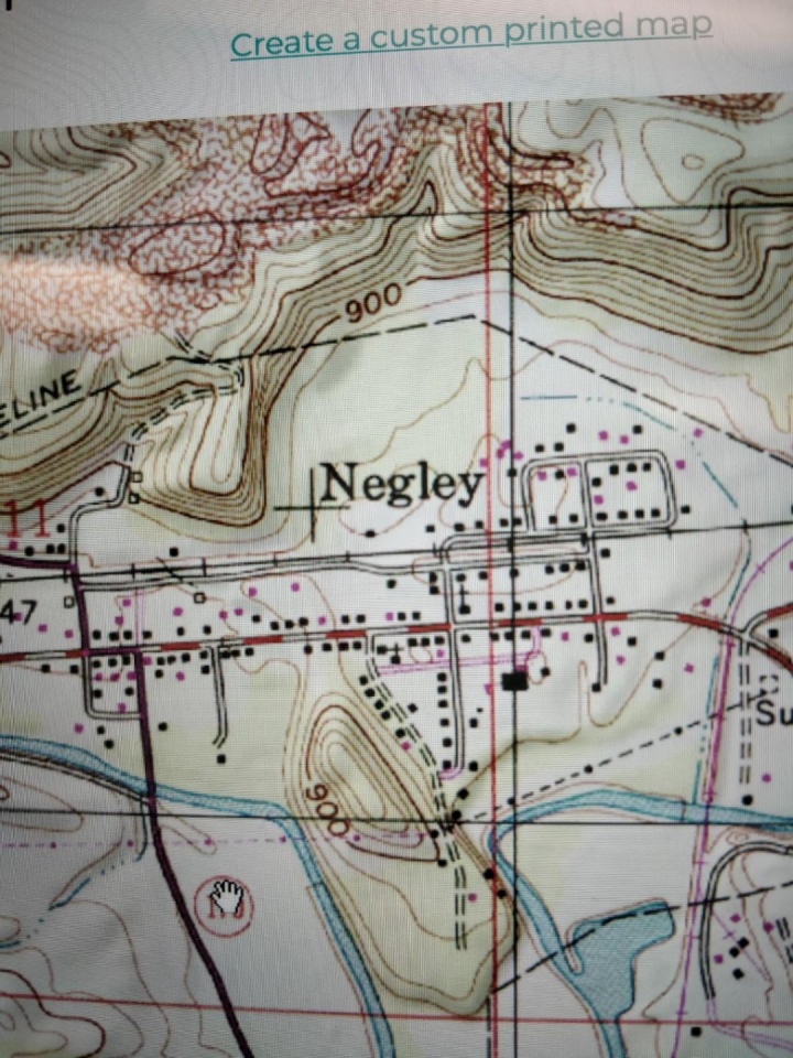 Village of Negley separates Documented Mound South of Village and pyramid three sided Triangle Mound attached to End Moraine North of Village  