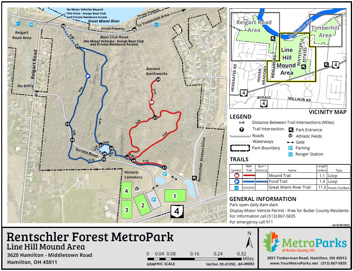 Map of trail system. Gateway is at the end of the Mound Trail. 

Source: MetroParks of Butler County, Ohio. 