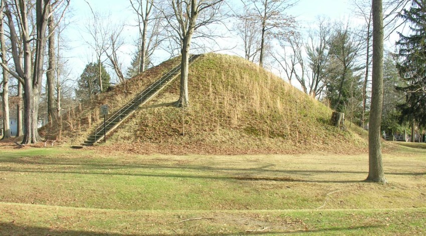 Conus Mound was once part of an extensive set of flat topped mounds and earthen walls that covered much of present day Marietta.

Photo copyright Ohio Historical Society