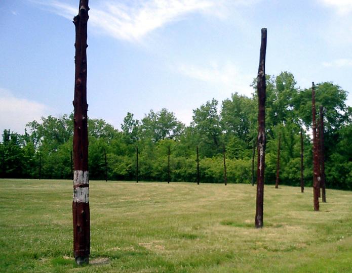 ‘Woodhenge’, Cahokia, Illinois.

Few things are known about this timber circle at Cahokia. The evidence suggests that the original was constructed with 48 cedar posts around 1000AD and was probably painted with red ochre. From the central post 3 of the outer posts seem to line up to the equinoxes and the solstices.

For further info about Cahokia, please visit the site page.
