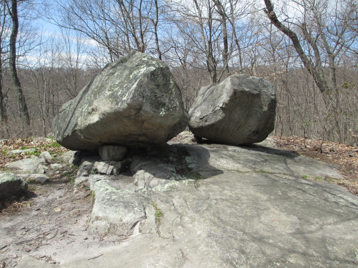 another view of the two smaller propped rocks by Tripod Rock in Northern New Jersey.
